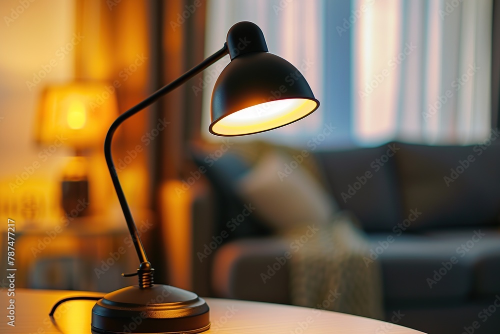 Modern table lamp in living room near the couch Modern table lamp in living room near the couch