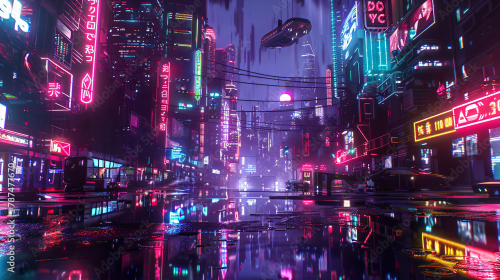 night view of futuristic cyberpunk city
