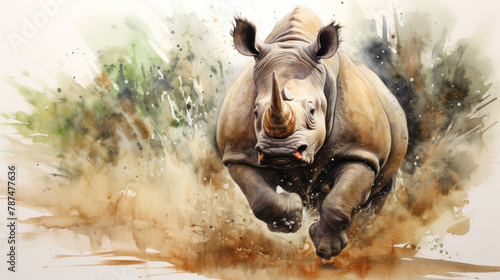 Running rhino, Southern White Rhinoceros, Safari. photo