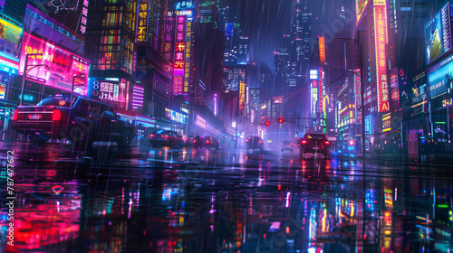 night view of futuristic cyberpunk city