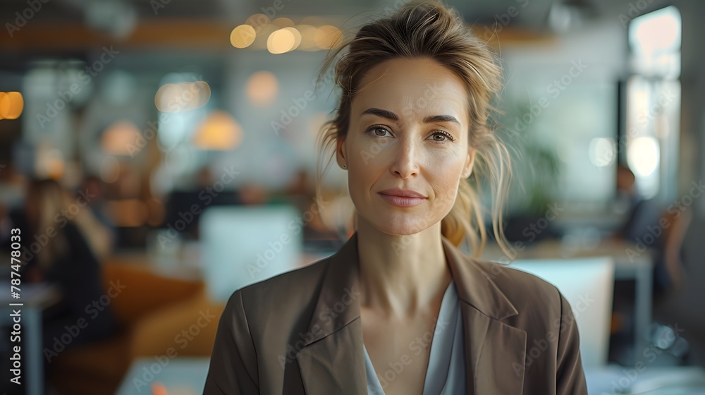 Confident Woman Standing in Modern Office. Generative AI Confident Woman Standing in Modern Office. Generative AI