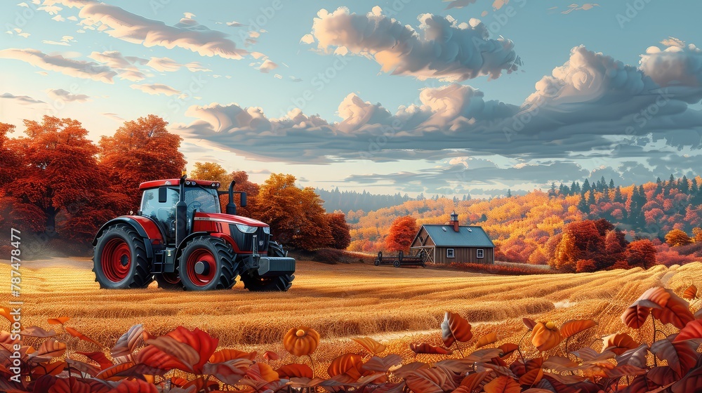 Agriculture, nature and farming. Summer. The tractor pulls the plow ...