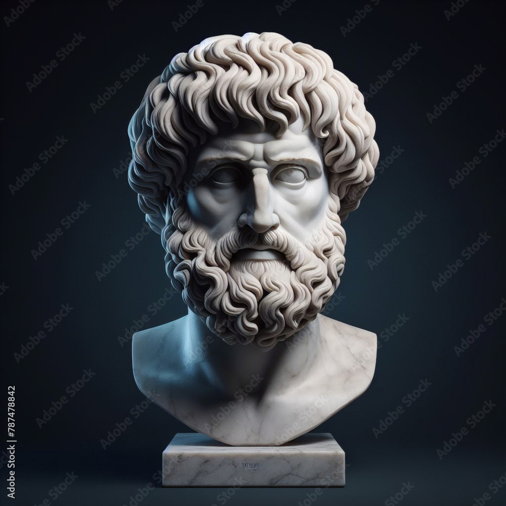 Aristotle bust sculpture, the Greek philosopher. Illustration of the sculpture of Aristotle. The Greek philosopher. Aristotle is a central figure in the history of Ancient Greek philosophy.