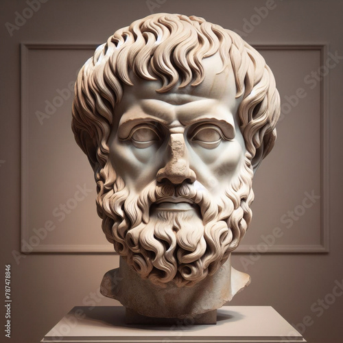 Aristotle bust sculpture, the Greek philosopher. Illustration of the sculpture of Aristotle. The Greek philosopher. Aristotle is a central figure in the history of Ancient Greek philosophy.