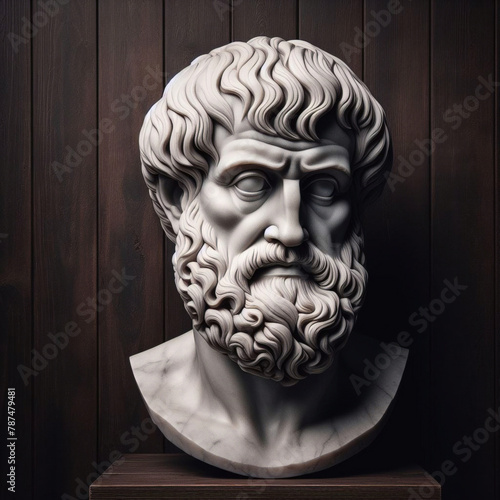 Aristotle bust sculpture, the Greek philosopher. Illustration of the sculpture of Aristotle. The Greek philosopher. Aristotle is a central figure in the history of Ancient Greek philosophy.
