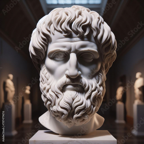 Aristotle bust sculpture, the Greek philosopher. Illustration of the sculpture of Aristotle. The Greek philosopher. Aristotle is a central figure in the history of Ancient Greek philosophy.