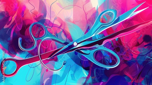Colorful background featuring digital representation of surgical scissors photo