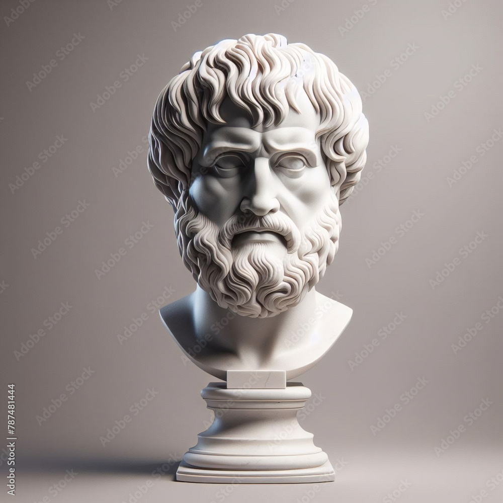 Obraz premium Aristotle bust sculpture, the Greek philosopher. Illustration of the sculpture of Aristotle. The Greek philosopher. Aristotle is a central figure in the history of Ancient Greek philosophy.