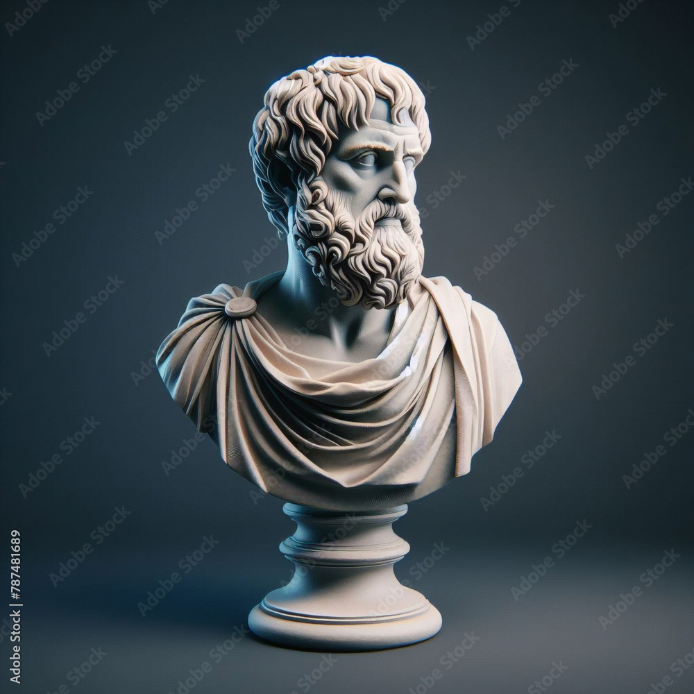 Obraz premium Aristotle bust sculpture, the Greek philosopher. Illustration of the sculpture of Aristotle. The Greek philosopher. Aristotle is a central figure in the history of Ancient Greek philosophy.