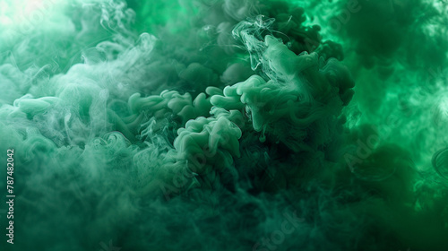 Clouds of thick green smoke. Abstract smoky background.