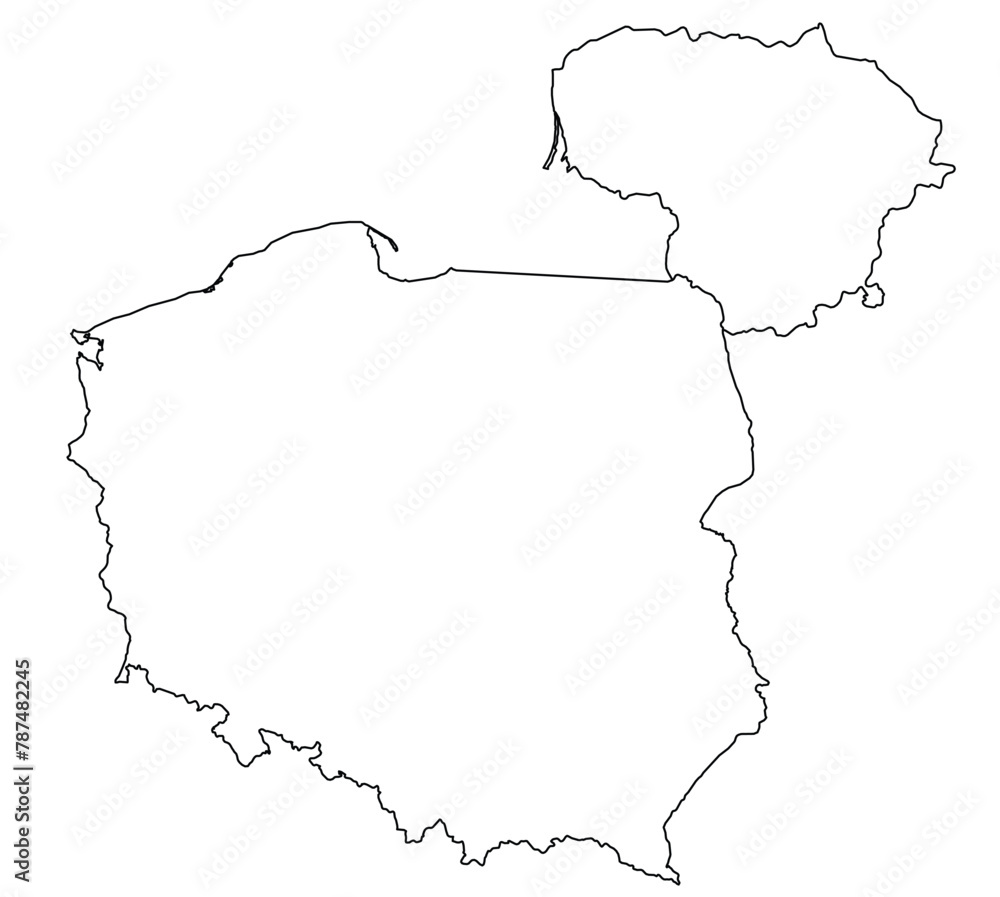 Contours of the map of Lithuania, Poland