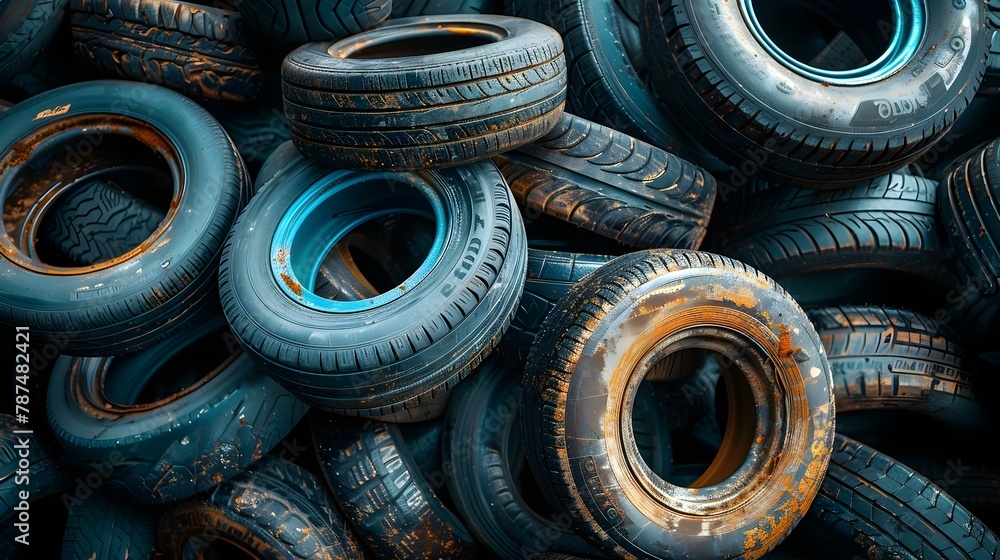Rubber Symphony: A Harmony of Recycled Tires. Concept Eco-Friendly Innovation, Sustainable Design, Upcycled Art, Environmental Awareness, Tire Repurposing