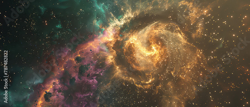 Glowing space whirl of golden and teal hues photo