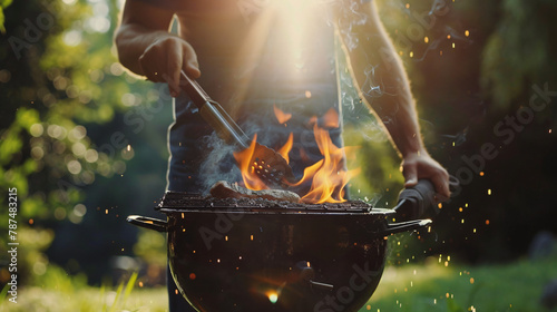 close up man grilling a barbeque, grill, barbecue, food, meat, cooking, bbq, fire, grilling, grilled, chicken, meal, dinner, beef, cook, barbeque, hot, summer, party, steak, picnic, smoke, pork, flame photo
