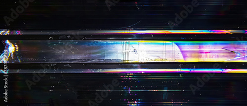 Intense cyber data stream in motion with glitches, glitch art with lens noise and dust 
