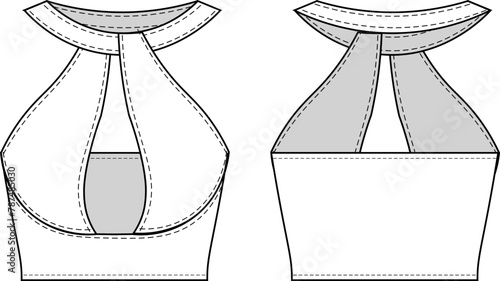 grecian keyhole round crew neck low-cut sleeveless backless cropped crop blouse top template technical drawing flat sketch cad mockup fashion woman design style model
