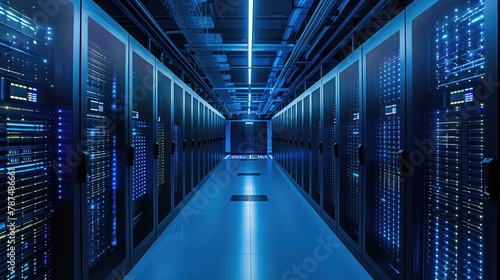 Server room data center Backup, mining, hosting, mainframe computer rack with storage information © Natalia