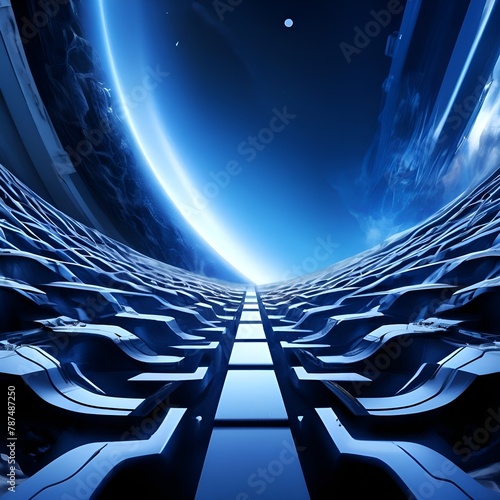 Informationsaustausch mit dem Universum. Avantgarde, Science Fiction. Abstrakter Hintergrund in Schwarzblau 1.