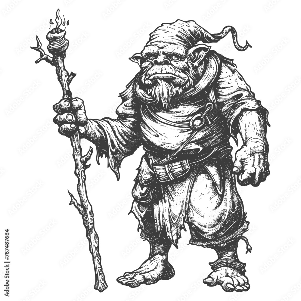 ogre mage or necromancer with magical staff images using Old engraving style ogre mage or necromancer with magical staff images using Old engraving style
