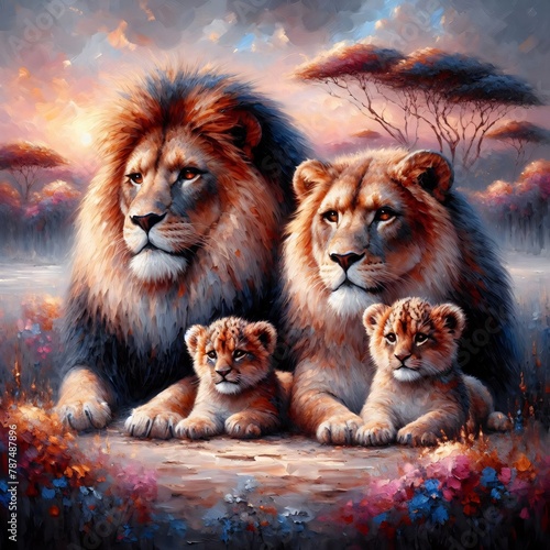 lion family in the jungle painting