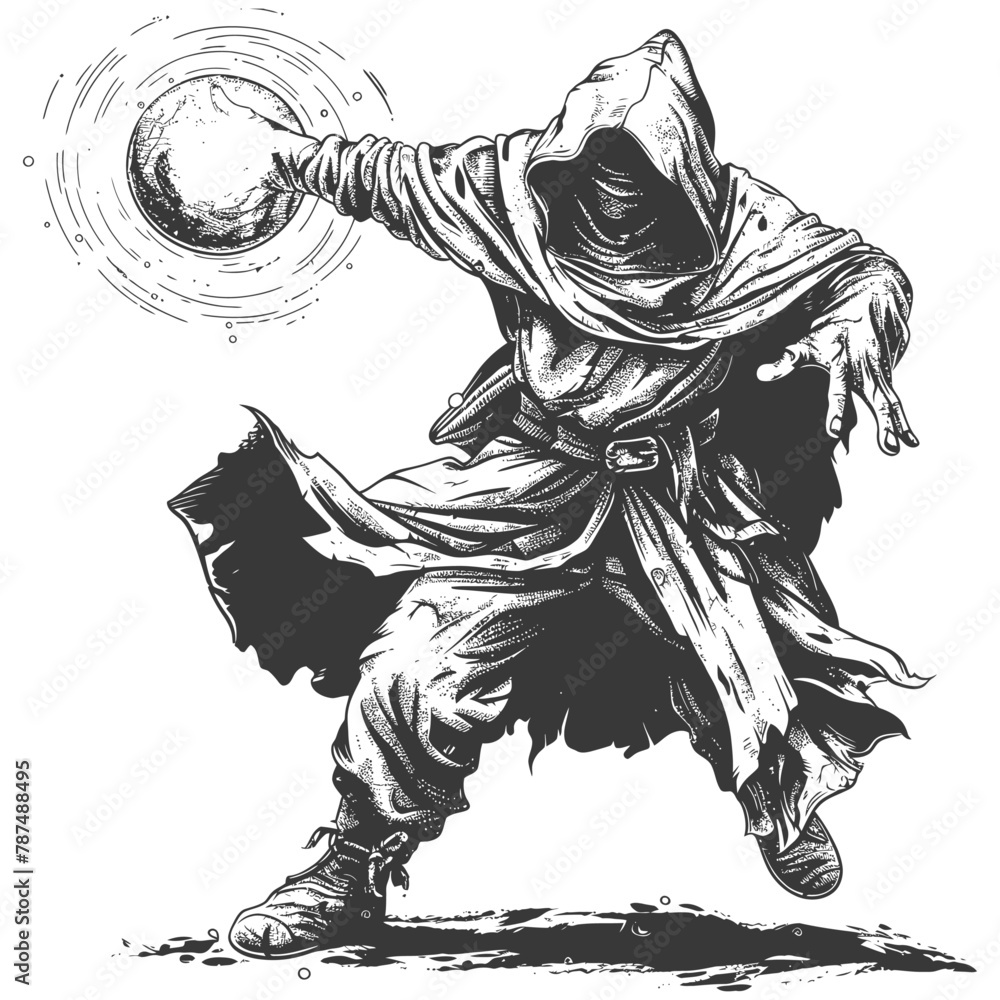 elf mage or necromancer with magical orb images using Old engraving style elf mage or necromancer with magical orb images using Old engraving style