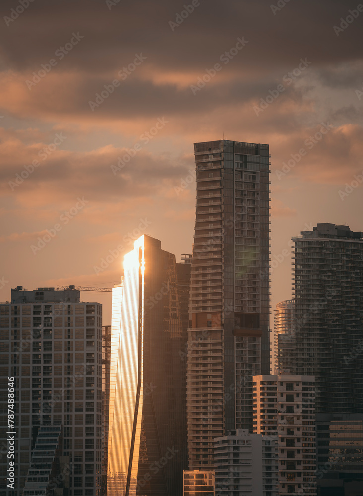 downtown city at sunset skyscrapers new miami 