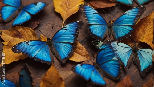 Colors of autumn. Pattern of multicolored butterflies morpho  texture background.