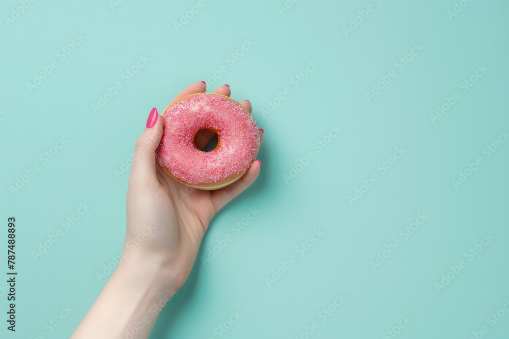 Naklejka premium Person Holding Pink Donut With Sprinkles