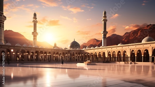 a calming AI meditation guide, transporting listeners to the serene landscapes surrounding Gumbade Khazra Madina Makkah