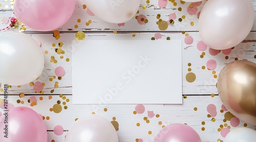 White Card Surrounded by Balloons and Confetti