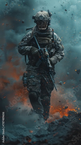 Soldier on the Battlefield with Dark Colors