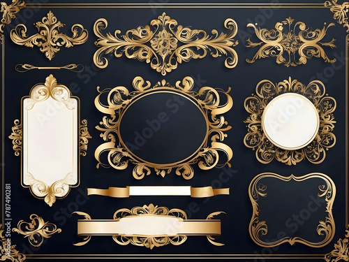 Luxury gold ornate invitation vector set. Collection of ornamental curls, dividers, borders, frames, corners, and components. set of elegant designs for weddings, menus, certificates, and branding