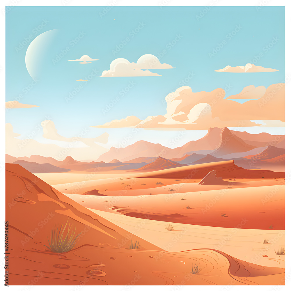 Illustration of dune desert landscape at day light
