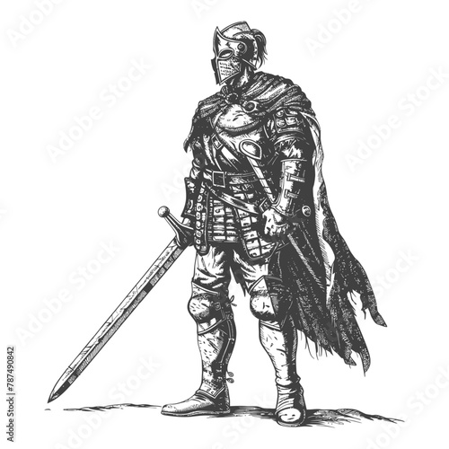 elf warrior images using Old engraving style