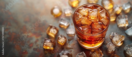 Top View of Whisky with Ice Cubes