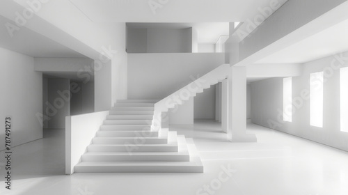A set of white stairs positioned in a white room, creating a clean and minimalist aesthetic
