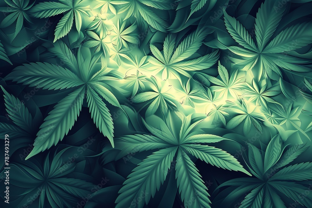 abstract cannabis leaf's , fractals and shadows, vector art, 3d render, dark green and light cyan colors, detailed background, fractal design, very detailed abstract cannabis leaf's , fractals and shadows, vector art, 3d render, dark green and light cyan colors, detailed background, fractal design, very detailed