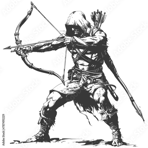 elf warrior with bow images using Old engraving style