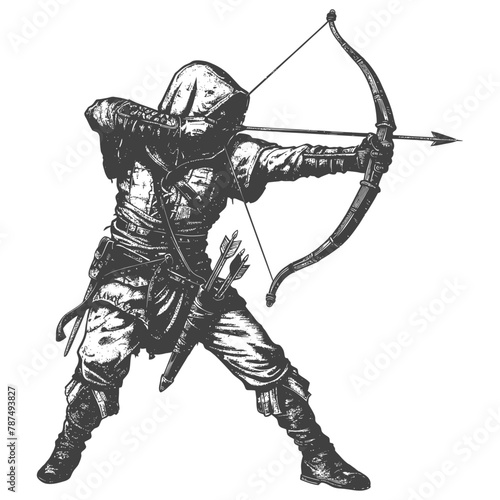 elf warrior with bow images using Old engraving style