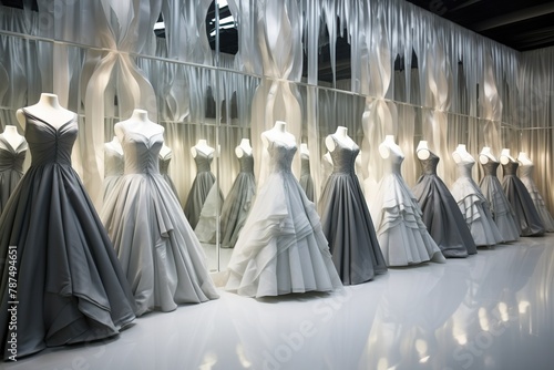 Wedding dress on mannequins in a fashion store