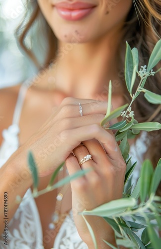 Woman in White Dress Holding Ring on Finger