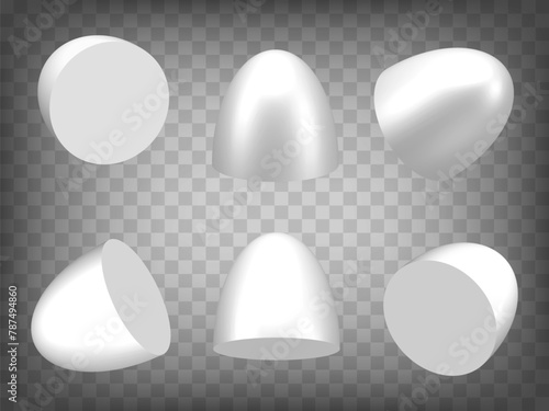 Set of perspective projections 3d half ellipsoid model icons on transparent background.  3d hemiellipsoid.  Abstract concept of graphic elements for your web site design, app, UI. EPS 10  