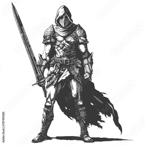 elf warrior with sword images using Old engraving style