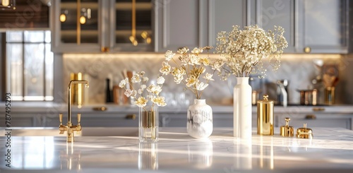 White Vase Filled With Cotton on Counter