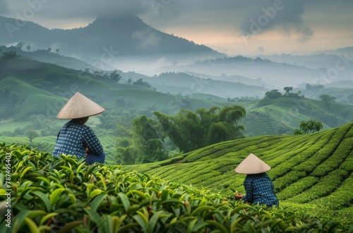 Two People Standing on Top of Lush Green Field