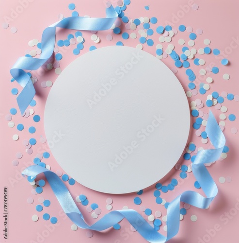 White Circle Surrounded by Blue and White Confetti