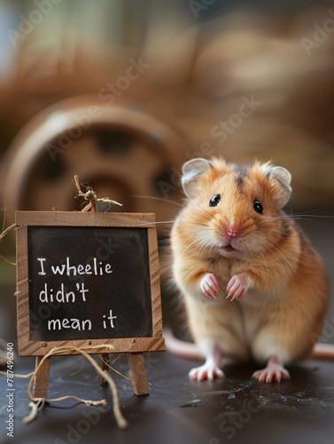 Cute Hamster with "I Wheelie Didn't Mean It" Message, play of words, pun, 