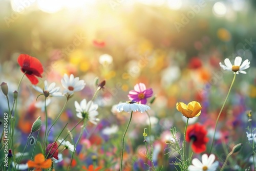 Field of Colorful Flowers Under Shining Sun
