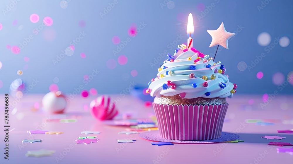 Whimsical Birthday Cupcake with a Twinkling Candle Whimsical Birthday Cupcake with a Twinkling Candle