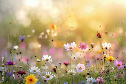 Field of Colorful Flowers Under Shining Sun